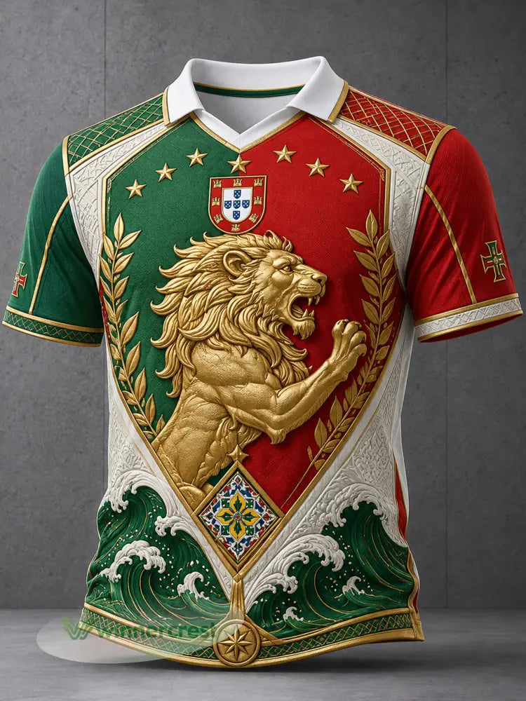 Camisa masculina de manga curta com estampa artística do futebol português em relevo - A / S