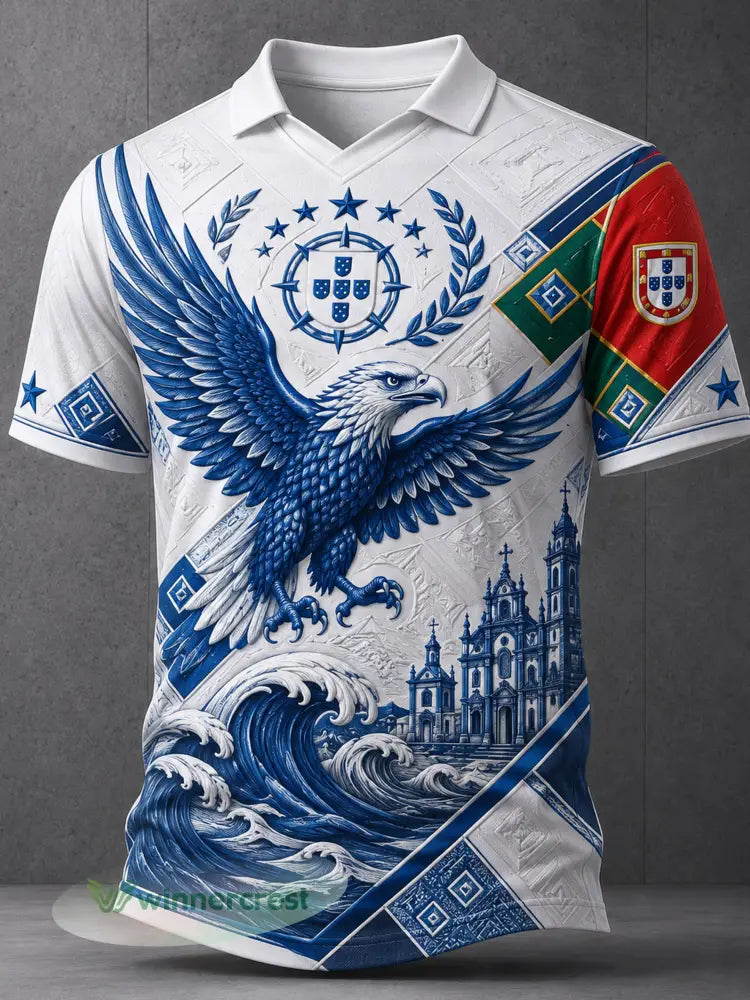 Camisa masculina de manga curta com estampa artística do futebol português em relevo - A / S