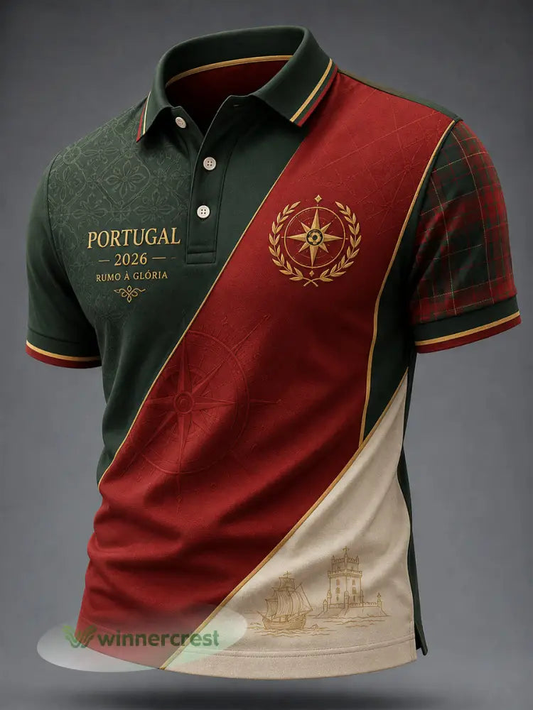Camisa Polo Casual Clássica para Fãs do Futebol Português Vintage - como a imagem / S