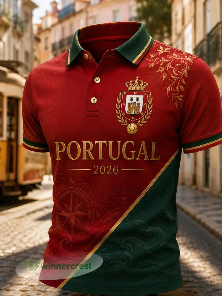 Camisa polo com estampa artística de elemento de torcida: pizza e futebol português para homens - A / S
