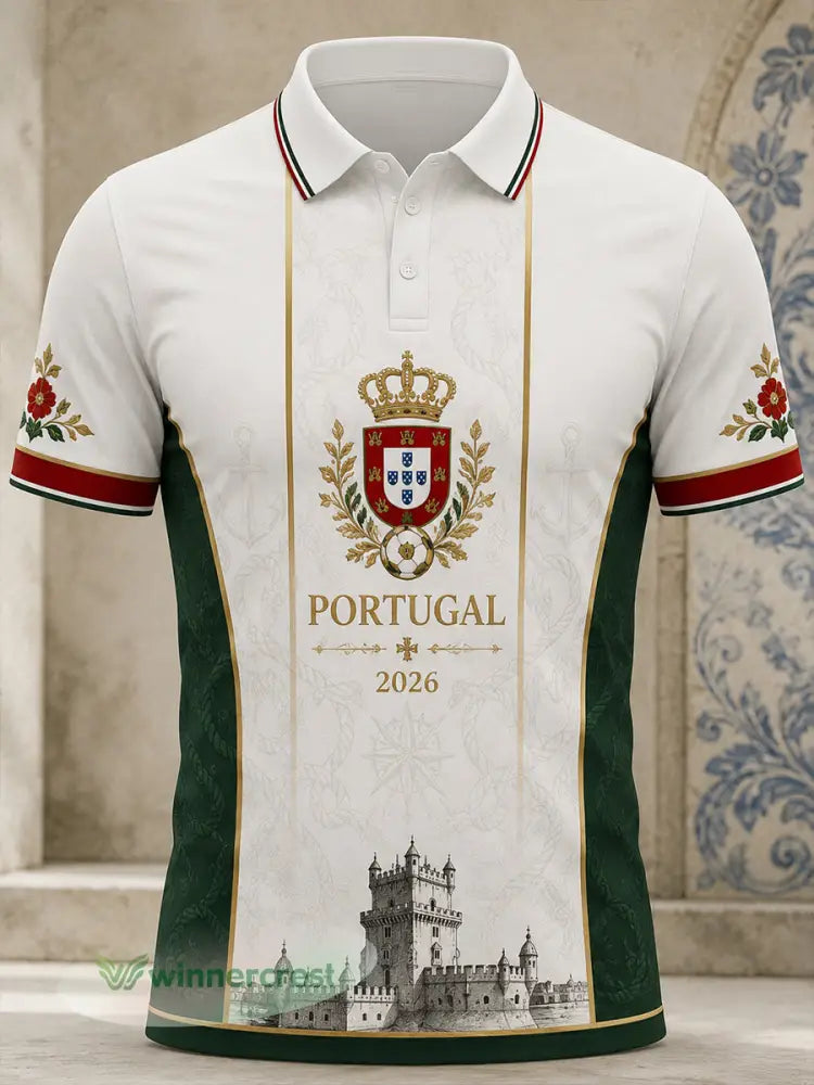 Camisa polo com estampa artística de elemento de torcida: pizza e futebol português para homens - A / S