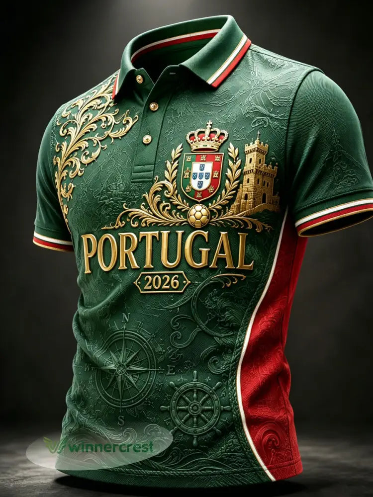 Camisa polo com estampa artística de elemento de torcida: pizza e futebol português para homens - A / S