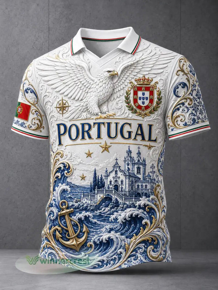 Camisa polo com estampa artística de torcedor masculino do futebol português - A / S