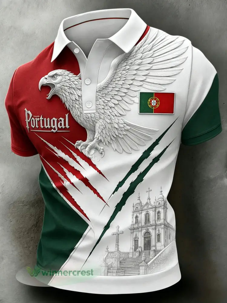 Camisa polo com estampa artística para fãs de futebol de Portugal – masculina - A / S