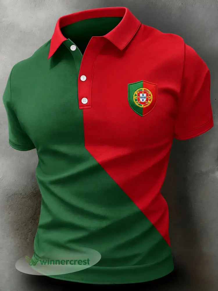 Camisa polo com estampa artística para torcida de futebol da seleção portuguesa masculina - A / S