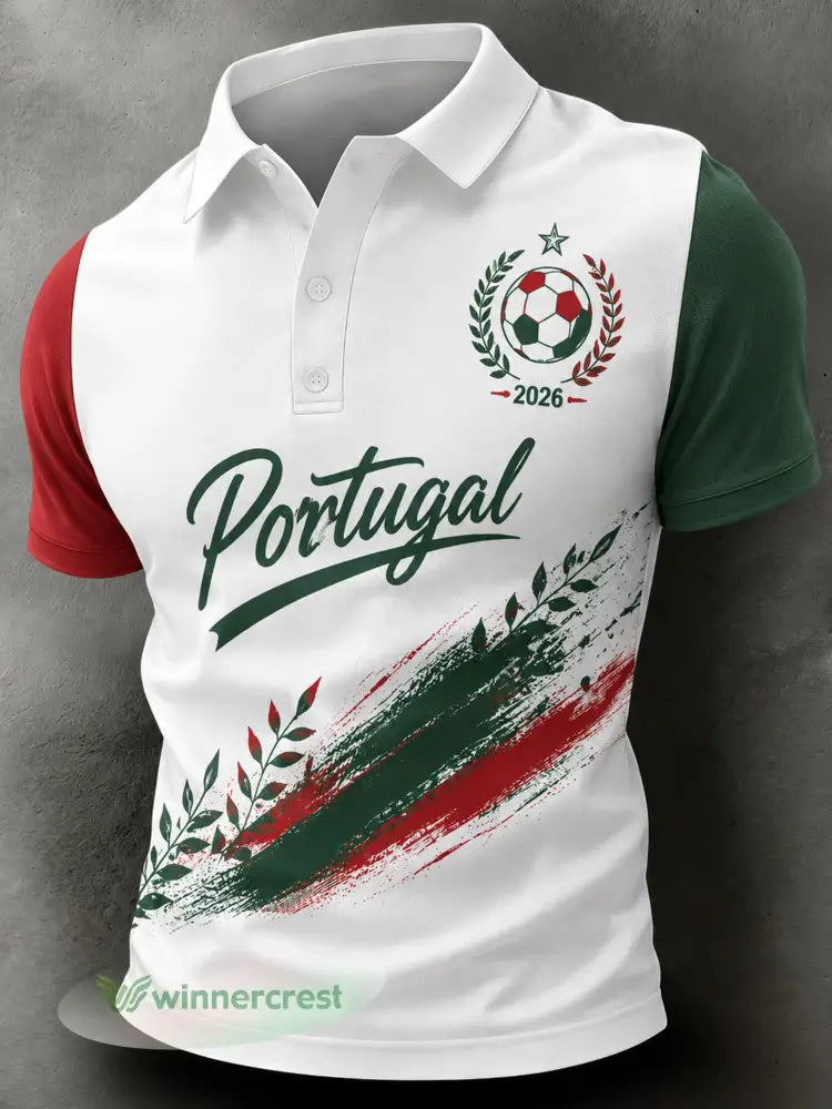 Camisa polo com estampa artística para torcida de futebol da seleção portuguesa masculina - A / S