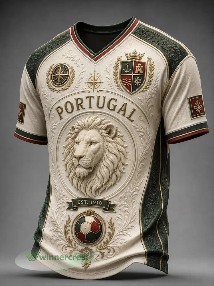 Camiseta casual com estampa de arte fã do futebol português retrô - A / S