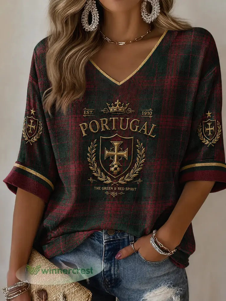 Camiseta casual com estampa de futebol feminino português - como a imagem / S