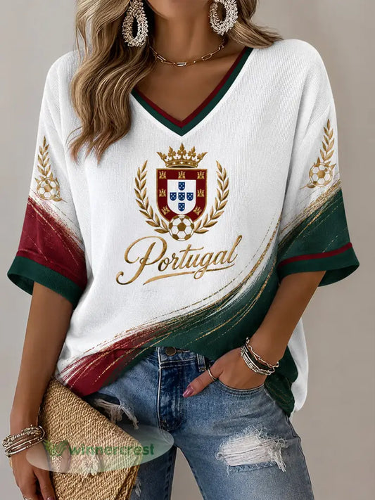 Camiseta casual com estampa de futebol feminino português - como a imagem / S