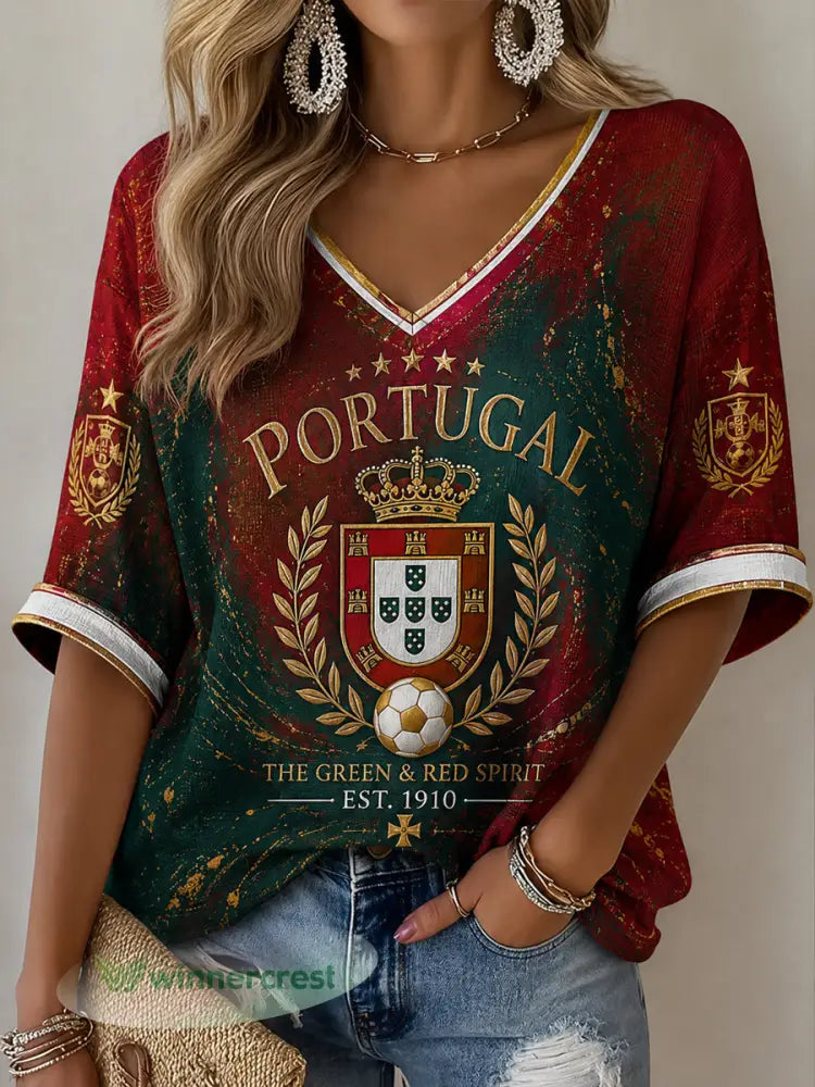 Camiseta casual com estampa de futebol feminino português - como a imagem / S