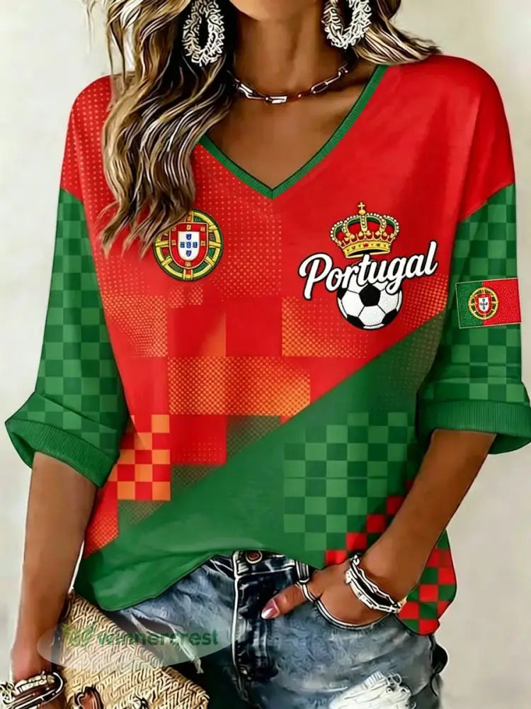 Camiseta casual com estampa de futebol feminino português - como a imagem / S