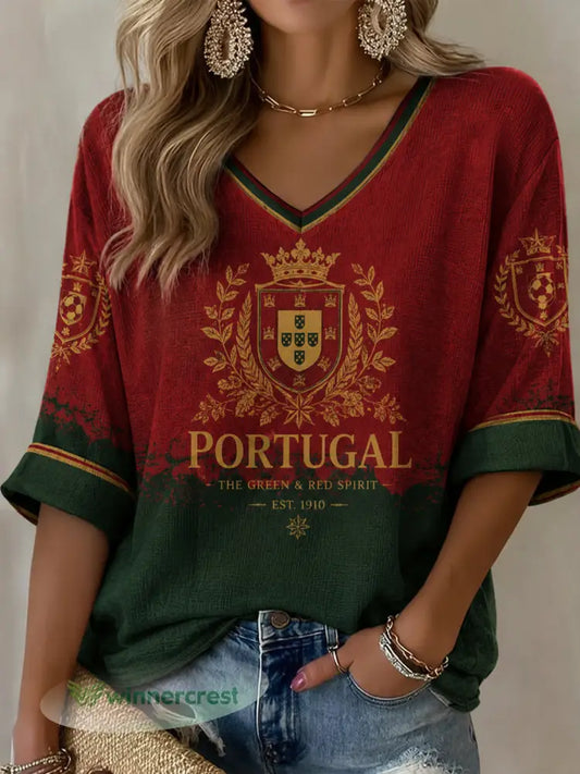 Camiseta casual com estampa de futebol feminino português - como a imagem / S
