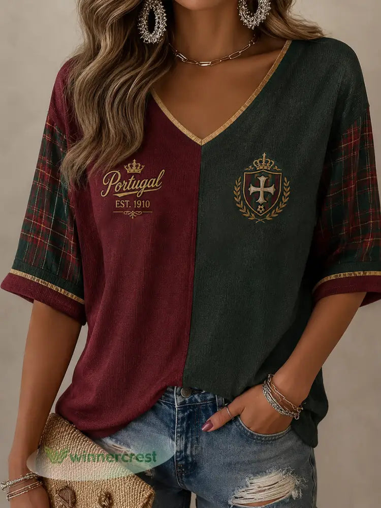 Camiseta casual com estampa de futebol feminino português - como a imagem / S