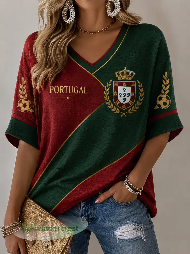 Camiseta casual com estampa de futebol feminino português - como a imagem / S