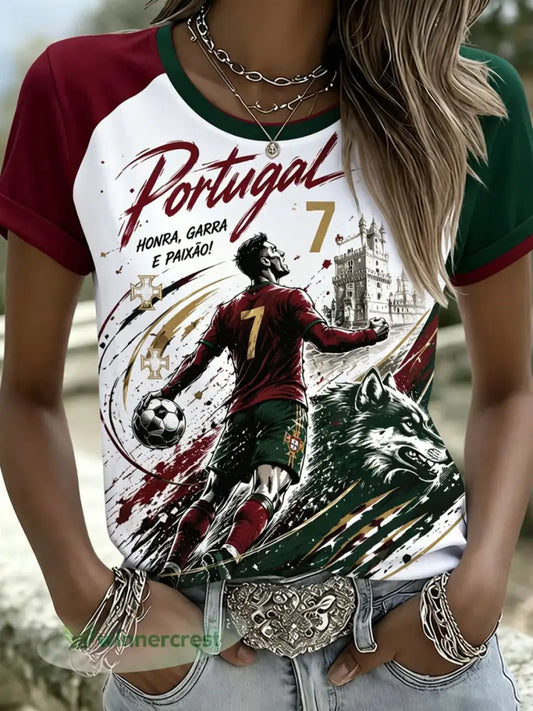 Camiseta com estampa artística de elemento de torcida do futebol feminino português - A / S