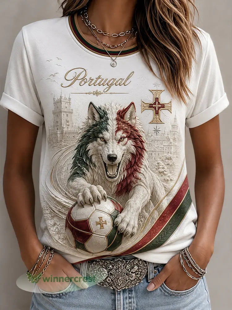 Camiseta com estampa artística de elemento de torcida do futebol feminino português - A / S