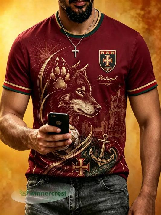 Camiseta com Estampa Artística de Elemento de Torcida do Futebol Português Masculino - A / S