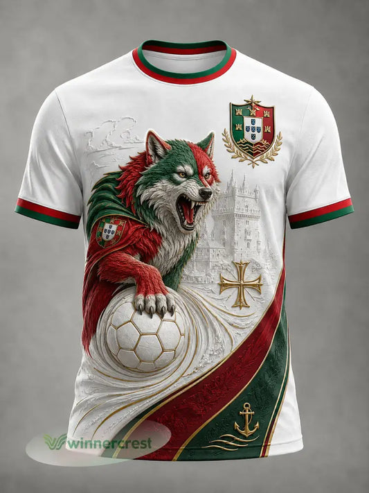 Camiseta com Estampa Artística de Elemento de Torcida do Futebol Português Masculino - A / S