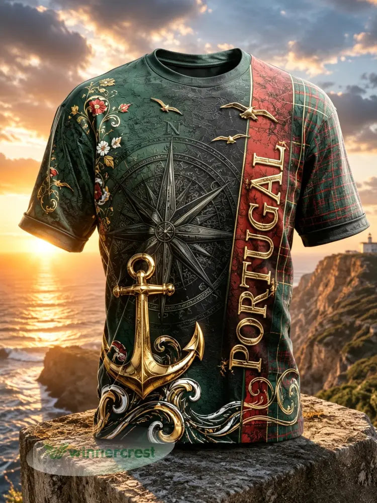 Camiseta com Estampa Artística de Elemento de Torcida: Pizza e Futebol de Portugal para Homens - A / S
