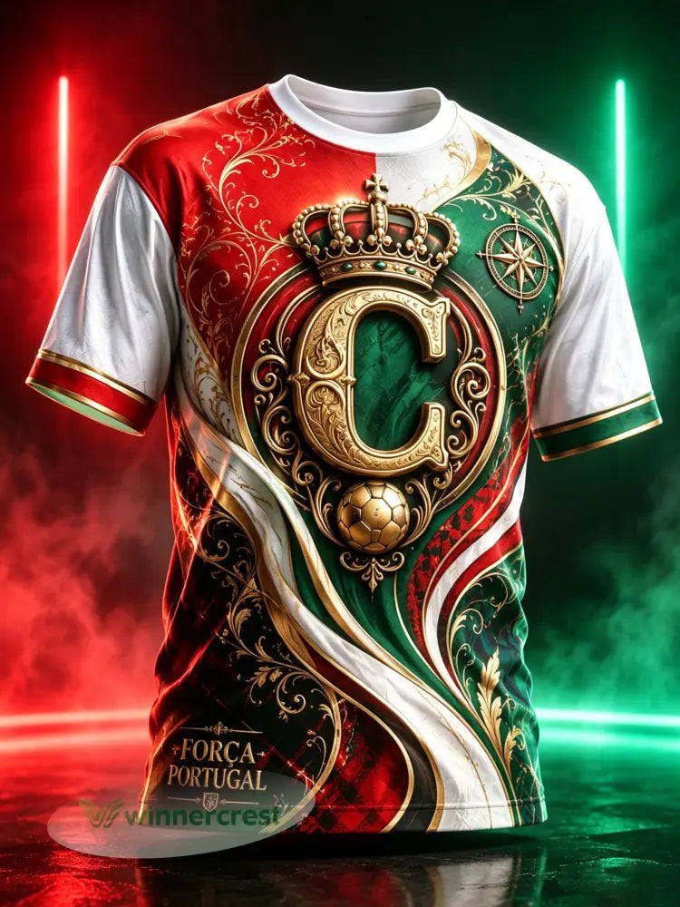 Camiseta com Estampa Artística de Elemento de Torcida: Pizza e Futebol de Portugal para Homens - A / S