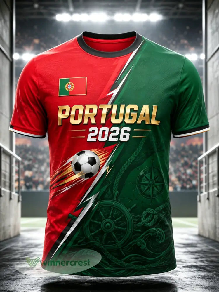Camiseta com Estampa Artística de Elemento de Torcida: Pizza e Futebol de Portugal para Homens - A / S