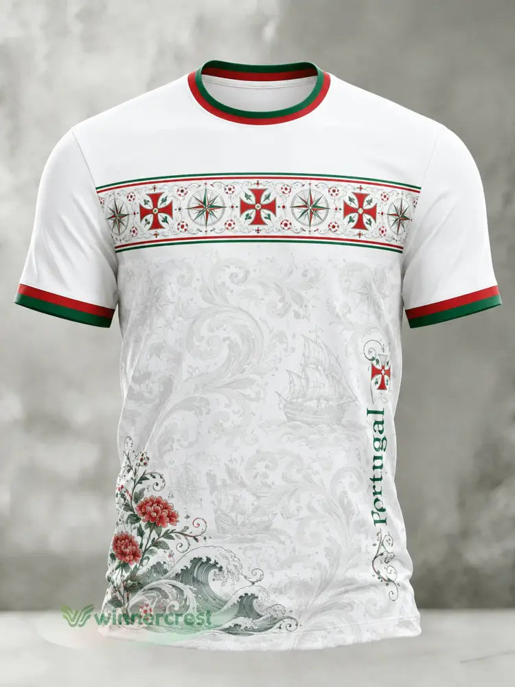 Camiseta com Estampa Artística de Jogo de Futebol da Seleção Portuguesa Masculina - A / S