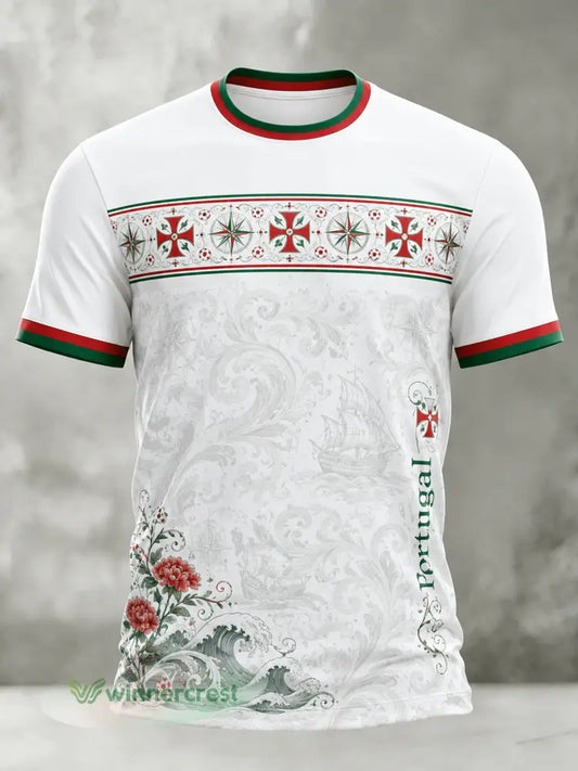 Camiseta com Estampa Artística de Jogo de Futebol da Seleção Portuguesa Masculina - A / S
