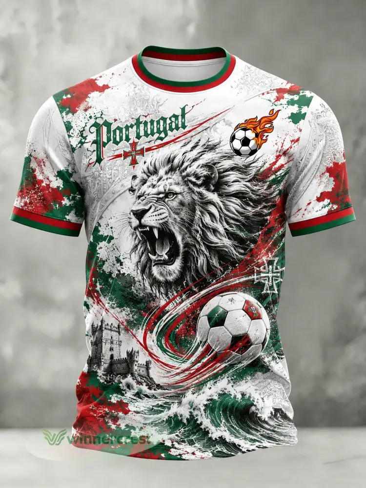 Camiseta com Estampa Artística de Jogo de Futebol da Seleção Portuguesa Masculina - A / S