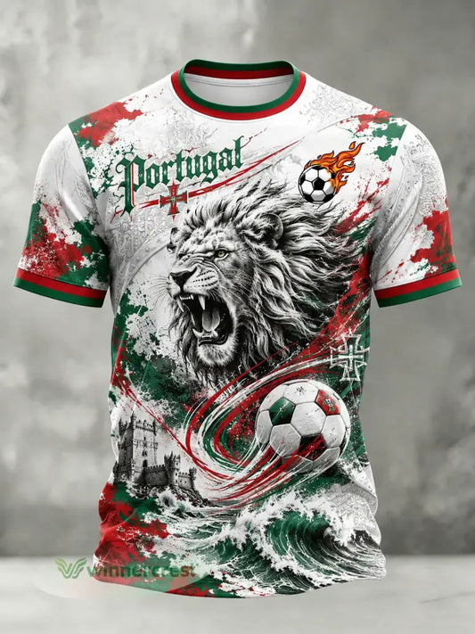 Camiseta com Estampa Artística de Jogo de Futebol da Seleção Portuguesa Masculina - A / S