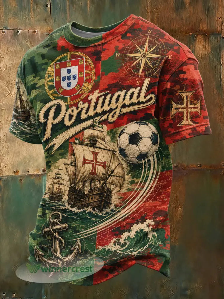 Camiseta com Estampa Artística de Jogo de Futebol da Seleção Portuguesa Masculina - A / S