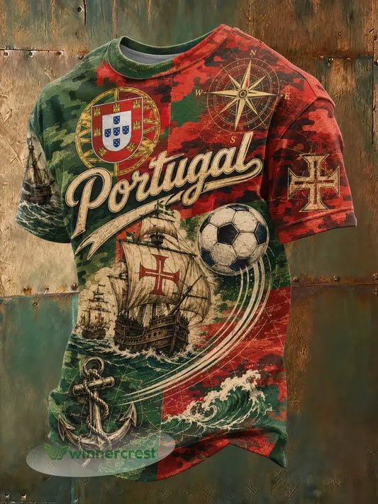 Camiseta com Estampa Artística de Jogo de Futebol da Seleção Portuguesa Masculina - A / S
