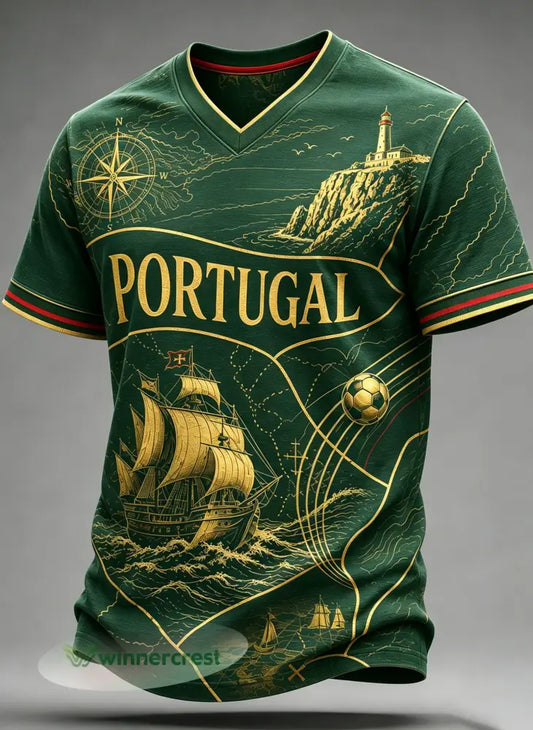 Camiseta com estampa artística de torcida para jogos de futebol da seleção portuguesa masculina - A / S
