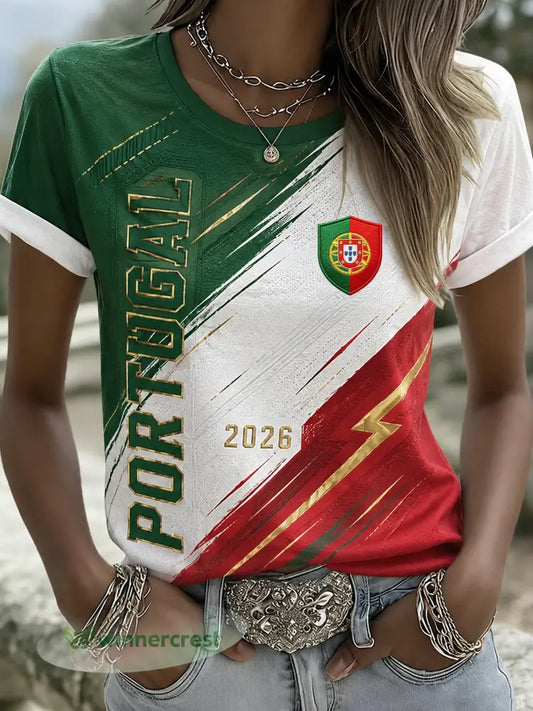 Camiseta com estampa de arte fã do futebol feminino de Portugal - A / S