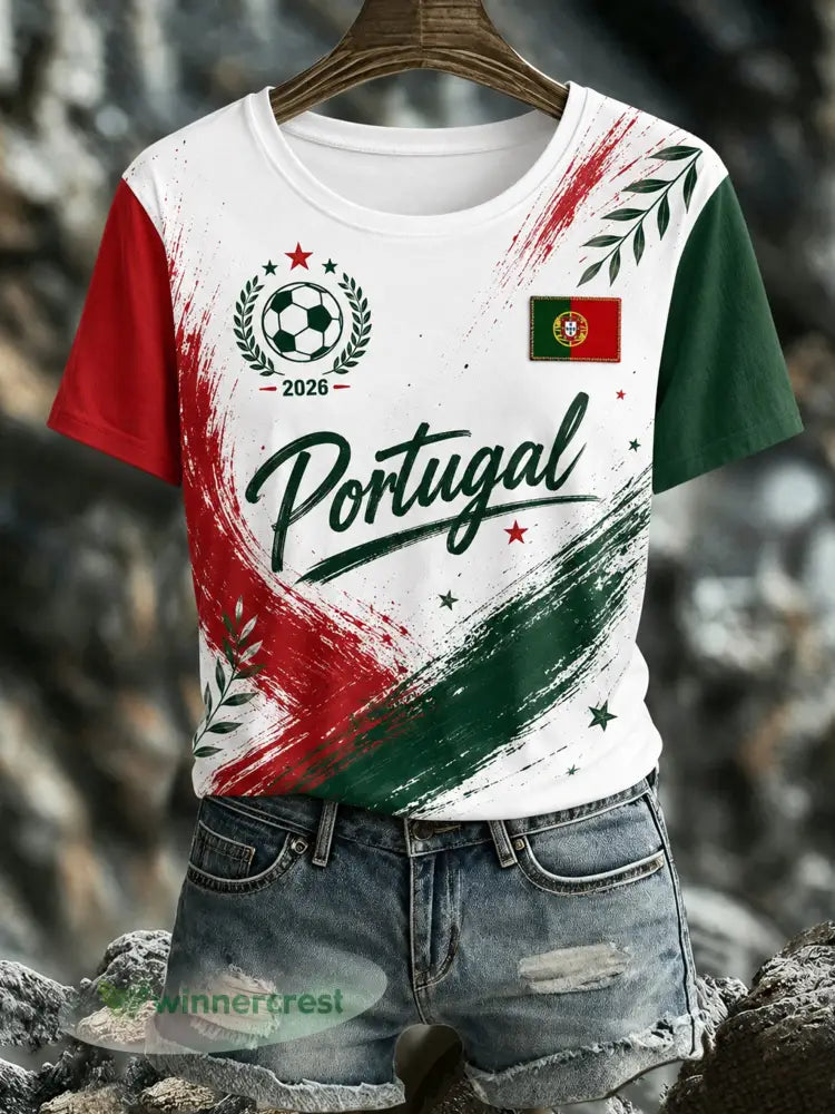 Camiseta com estampa de arte fã do futebol feminino de Portugal - A / S