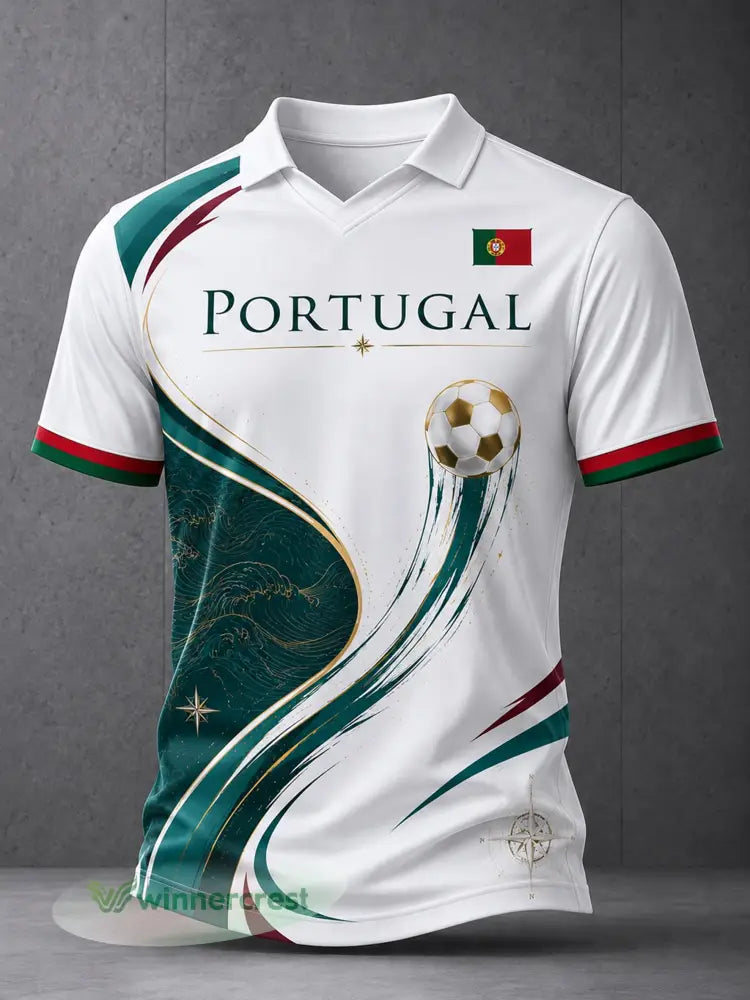 Camiseta com Gola em V e Estampa de Arte para Fãs de Futebol de Portugal – Masculina - A / S