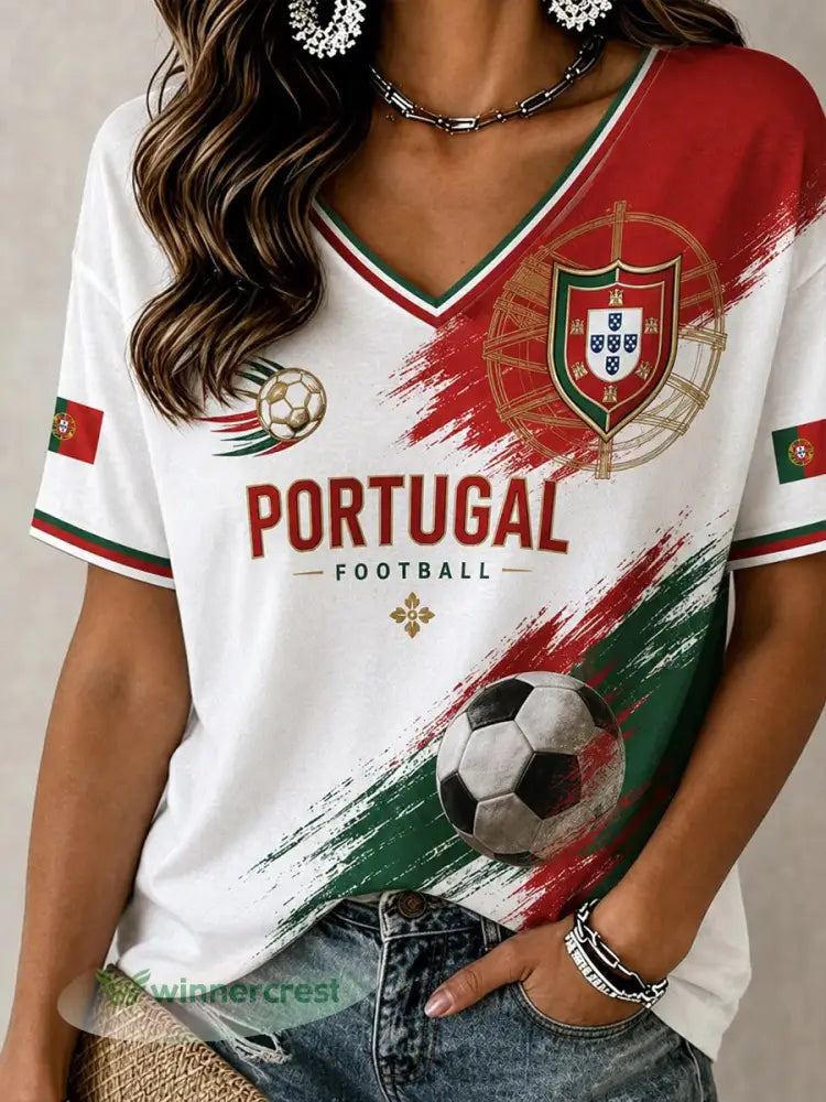 Camiseta estampada de futebol feminino de Portugal - branco / S