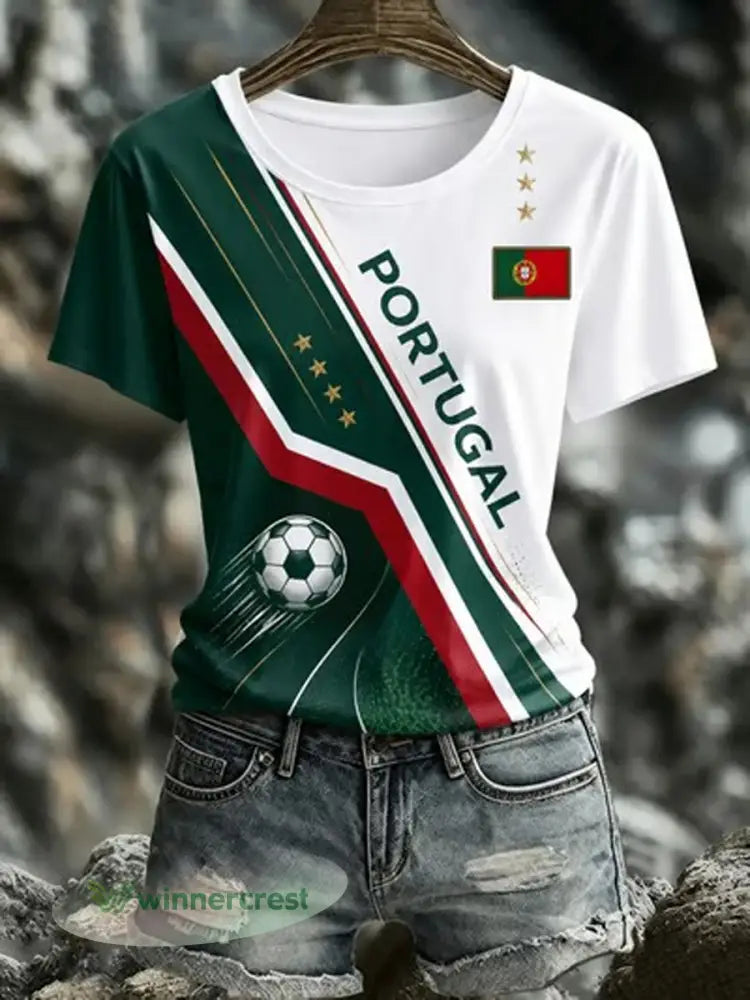 Camiseta estampada de futebol português para mulheres - como a imagem / S