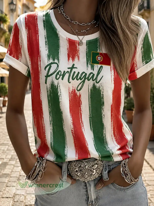 Camiseta feminina com estampa artística temática do oceano em apoio ao futebol português - A / S