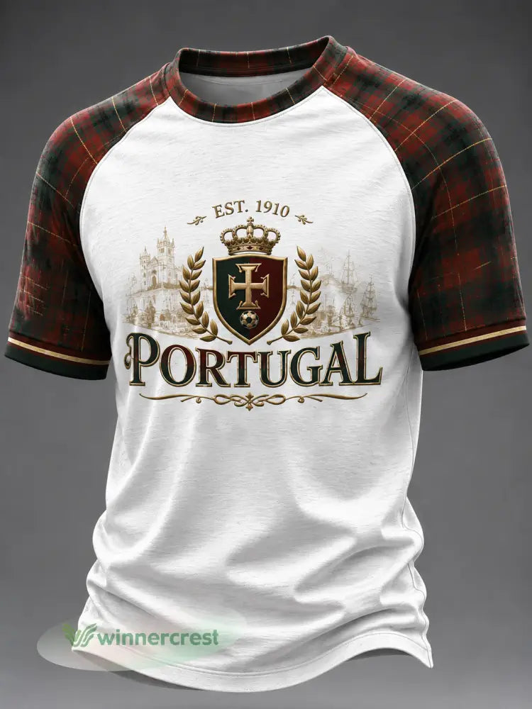 Camiseta masculina casual de manga curta com estampa de futebol português - como a imagem / S