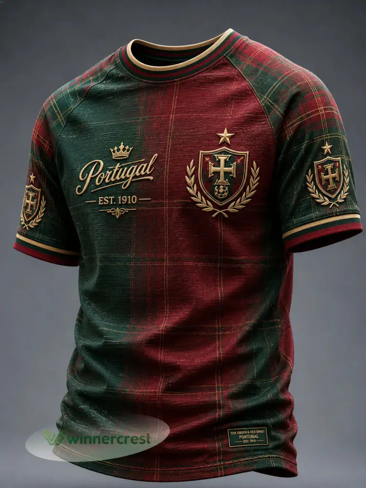 Camiseta masculina casual de manga curta com estampa de futebol português - como a imagem / S