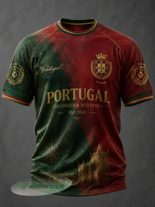 Camiseta masculina casual de manga curta com estampa de futebol português - como a imagem / S