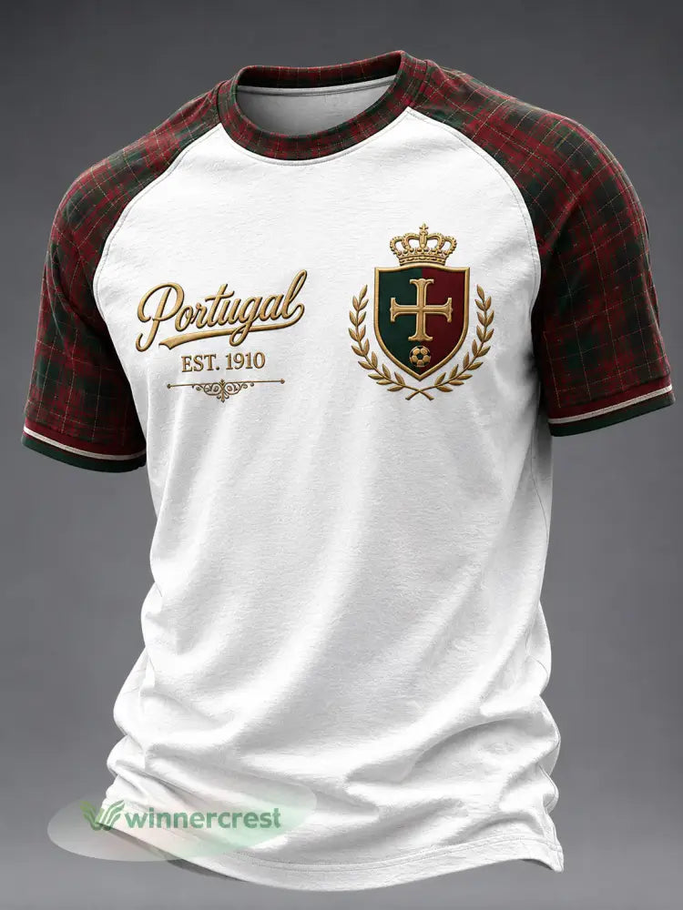 Camiseta masculina casual de manga curta com estampa de futebol português - como a imagem / S