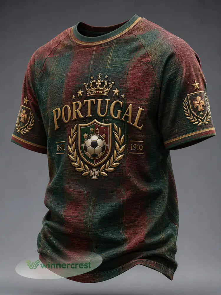 Camiseta masculina casual de manga curta com estampa de futebol português - como a imagem / S