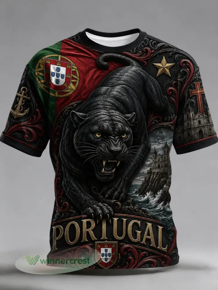 Camiseta masculina com tema de futebol de Portugal: estampa em relevo com arte para torcedores - A / S