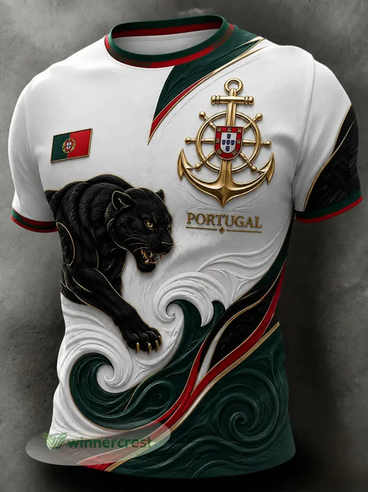 Camiseta masculina com tema de futebol de Portugal: estampa em relevo com arte para torcedores - A / S
