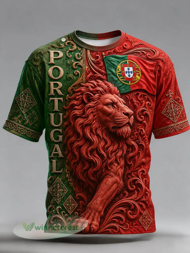 Camiseta masculina de torcida para jogos de futebol da seleção portuguesa com estampa artística em relevo - A / S