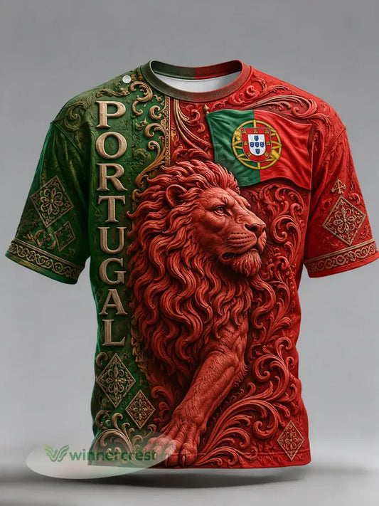 Camiseta masculina de torcida para jogos de futebol da seleção portuguesa com estampa artística em relevo - A / S