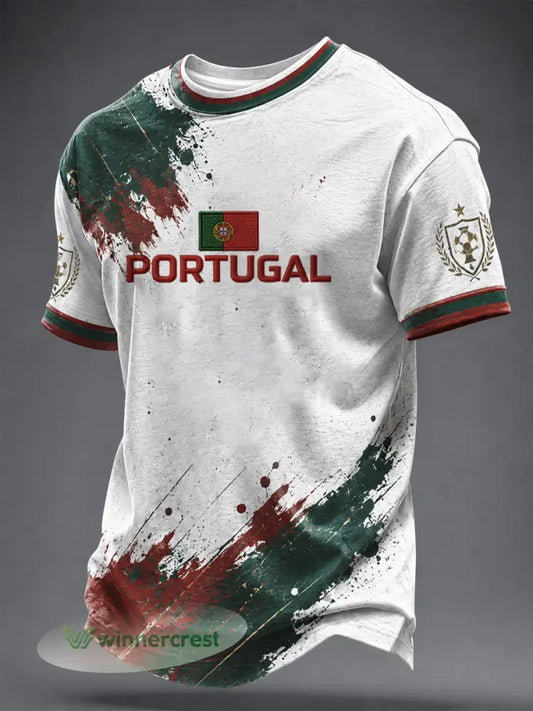 Camiseta masculina estampada com futebol português - branco / S