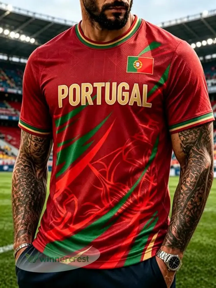 Camiseta masculina estampada com futebol português - como a imagem / S