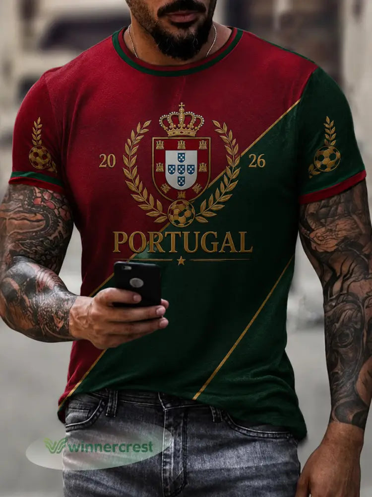 Camiseta masculina estampada com futebol português - como a imagem / S